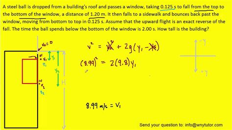 a steel ball is dropped from a building's roof|A steel ball is dropped from a building’s roof and passes a window .